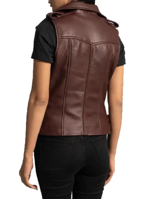 Rhonda Maroon Leather Biker Vest back