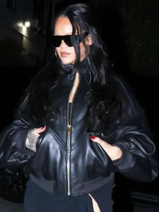 Rihanna The Laugh Factory Black Oversized Black Leather Jacket