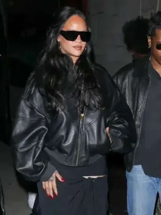 Rihanna The Laugh Factory Black Oversized Leather Jacket