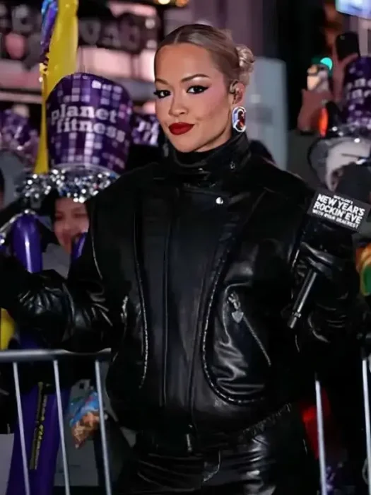 Rita Ora NYC Black Leather Jacket 1