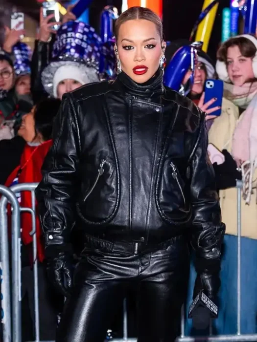 Rita Ora NYC Black Leather Jacket 2