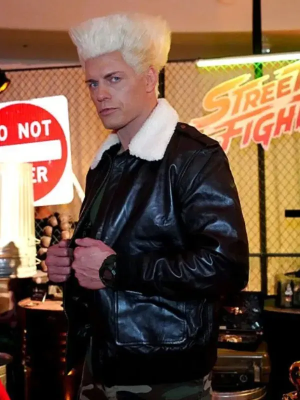 Street Fighter Cody Rhodes Shearling Leather Jacket