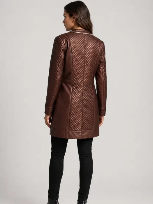 Trudy Lane Quilted Maroon Leather Coat back