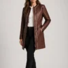 Trudy Lane Quilted Maroon Leather Coat front
