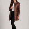 Trudy Lane Quilted Maroon Leather Coat hand