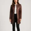 Trudy Lane Quilted Maroon Leather Coat side