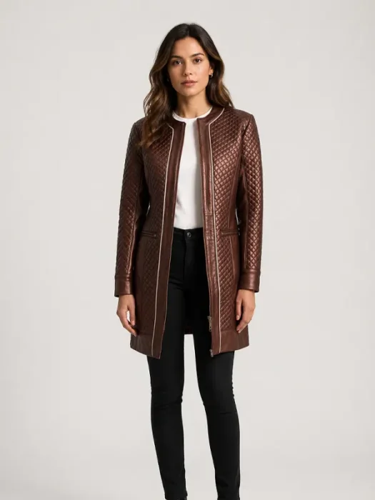 Trudy Lane Quilted Maroon Leather Coat side