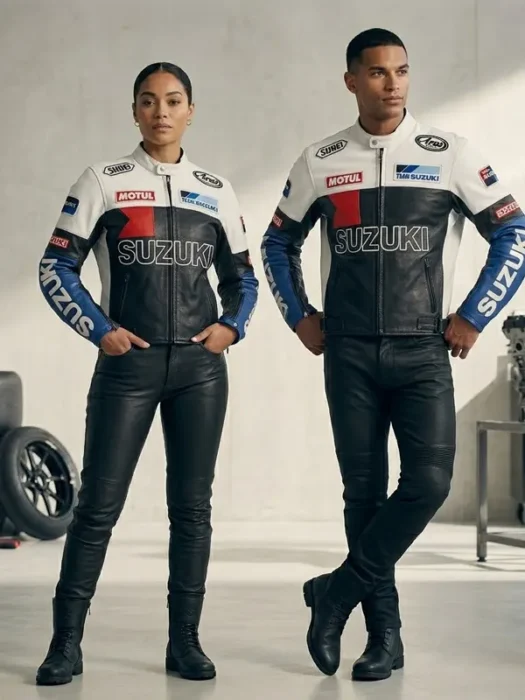 Unisex Suzuki Motorcycle Cowhide Leather Jacket
