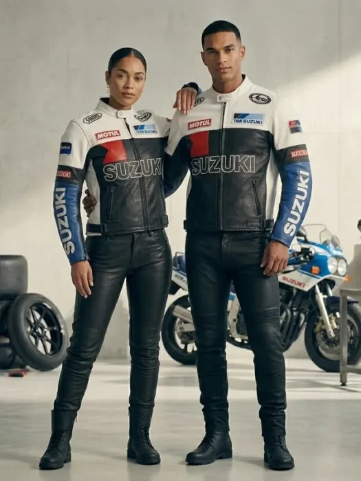 Unisex Suzuki Motorcycle Cowhide Leather Racing Jacket