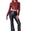 Womens Red Moto Cropped Jacket