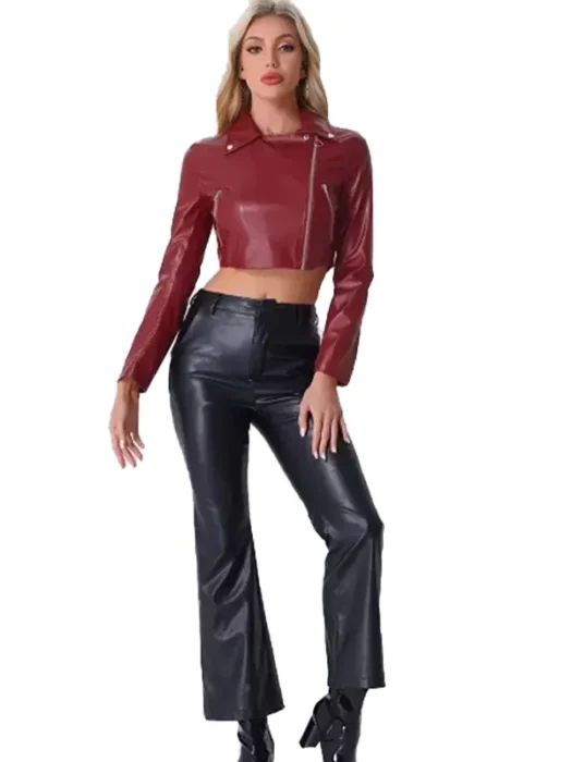 Womens Red Moto Cropped Jacket