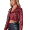 Womens Red Moto Cropped Leather Jacket