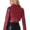 Womens Red Moto Cropped Leather Jacket Back