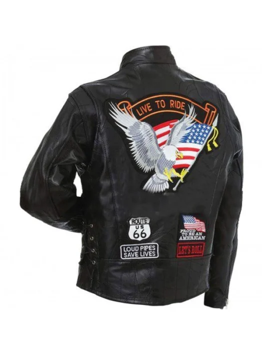 American Eagle Logo Motorcycle Black Leather Jacket
