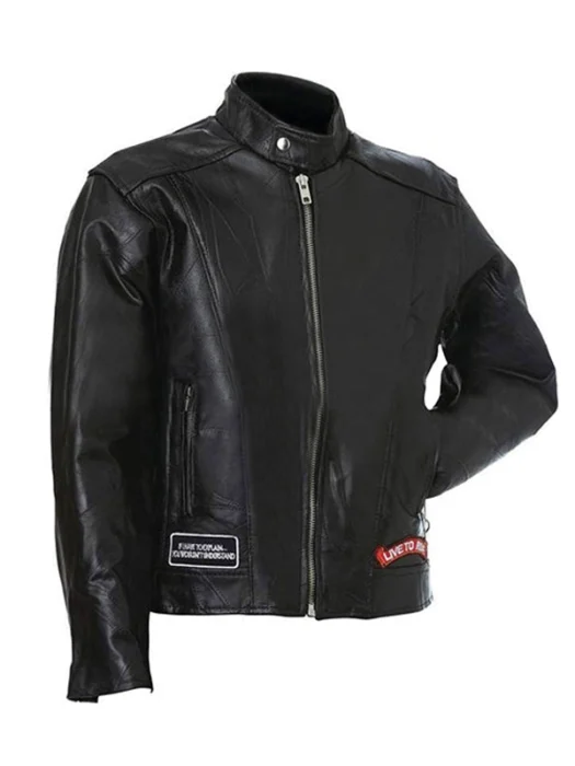 American Eagle Logo Motorcycle Black Leather Jacket Mens