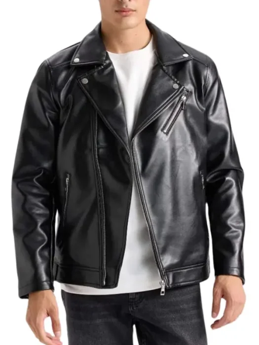 American Polo Collar Men Biker Leather Jacket