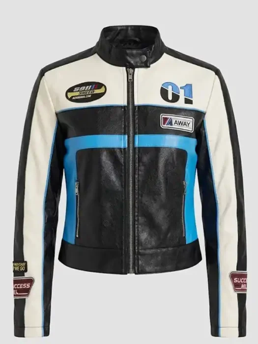 Around The Track Faux Leather Jacket - Blue combo