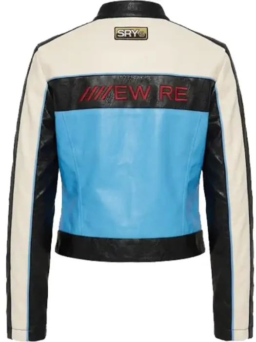 Around The Track Faux Leather Jacket - Blue combo Back