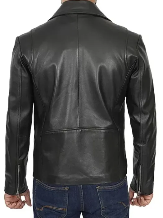Asymmetrical Biker Leather Jacket Back