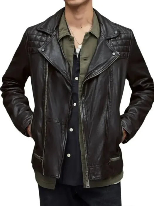 Asymmetrical Quilted Black Leather Jacket