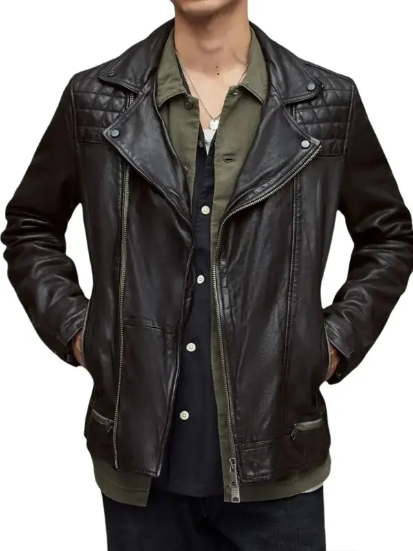 Asymmetrical Quilted Black Leather Jacket