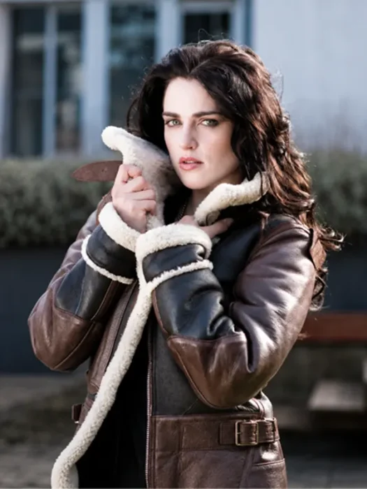 B3 Shearling Katie McGrath Aviator Brown Leather Jacket