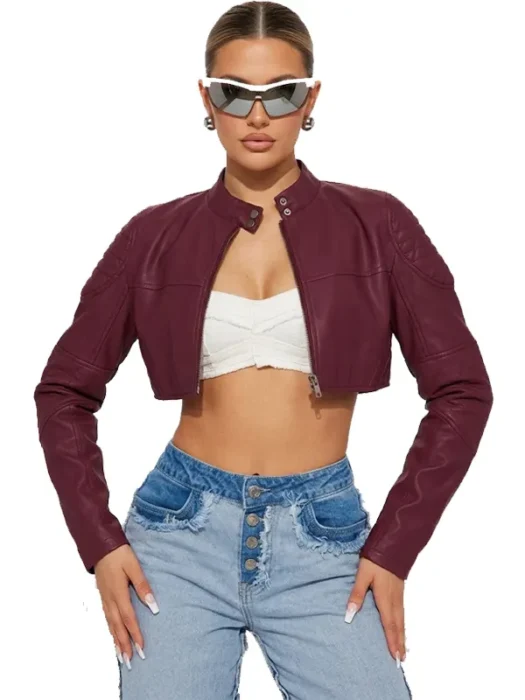 Biker Club Faux Leather Jacket - Burgundy