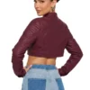 Biker Club Faux Leather Jacket - Burgundy Back