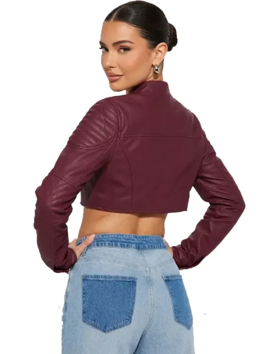 Biker Club Faux Leather Jacket - Burgundy Back