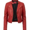 Biker Club Faux Leather Jacket - Red