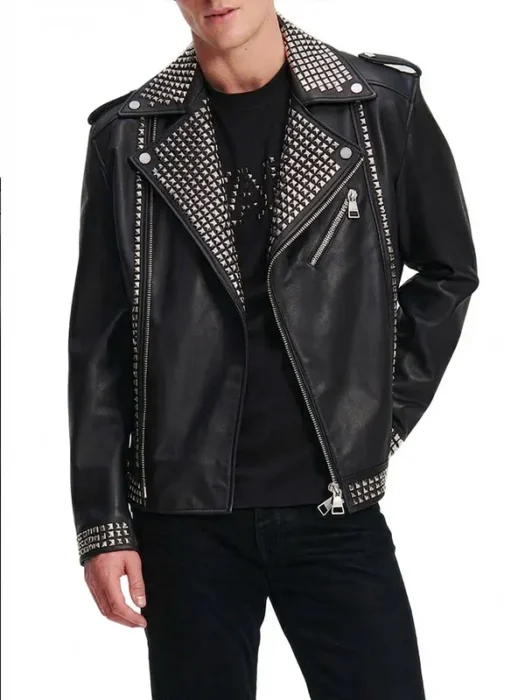 Biker Studded Black Leather Jacket