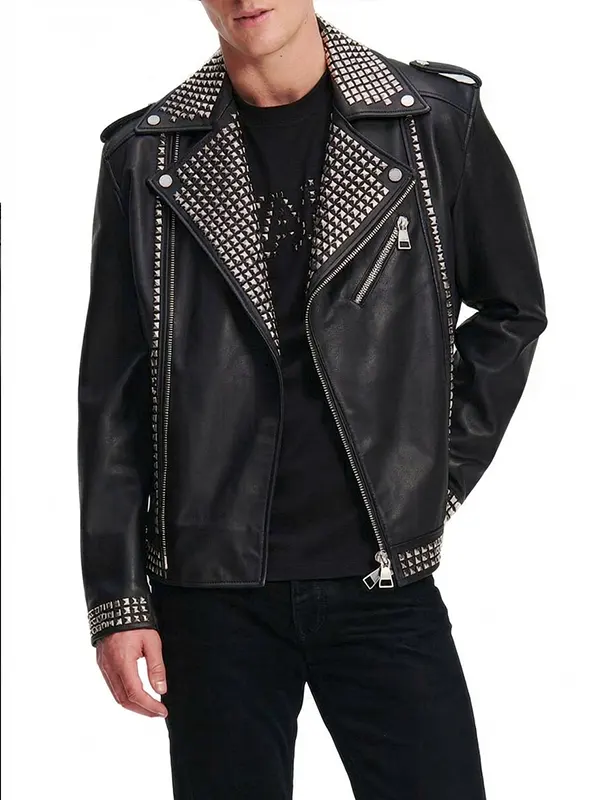 Biker Studded Black Leather Jacket