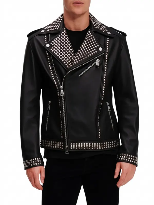 Biker Studded Leather Black Jacket