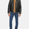 Black Hooded Leather Jacket Men
