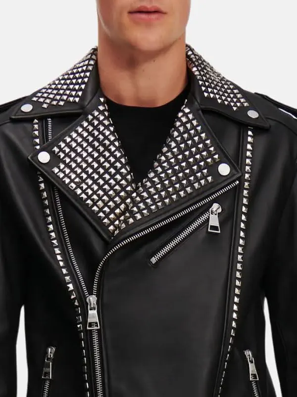 Black Leather Biker Studded Jacket