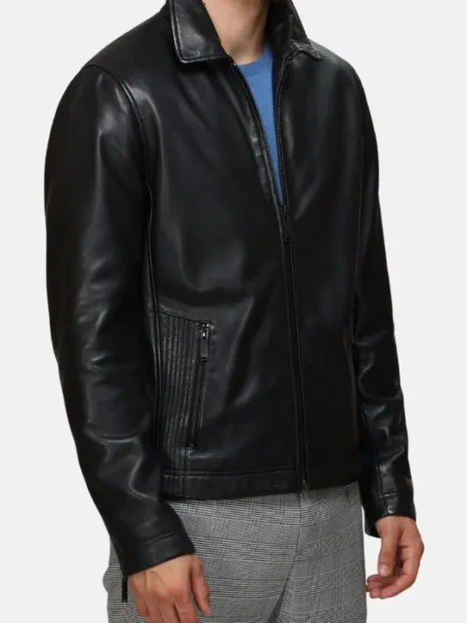Black Leather Classic Collar Jacket