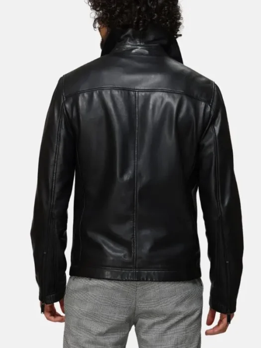 Black Leather Classic Collar Jacket Back