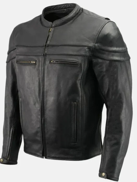 Black Leather Moto Cafe Jacket
