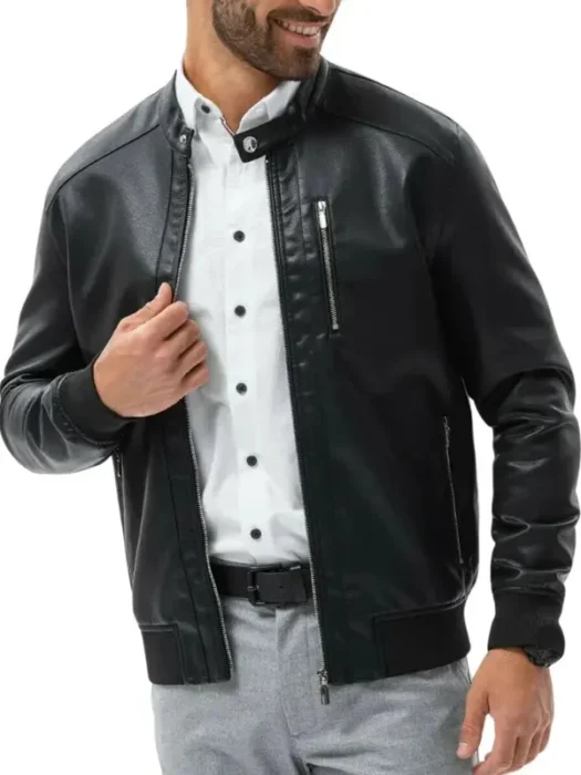 Black Men’s Cafe Racer Bomber Leather Jacket