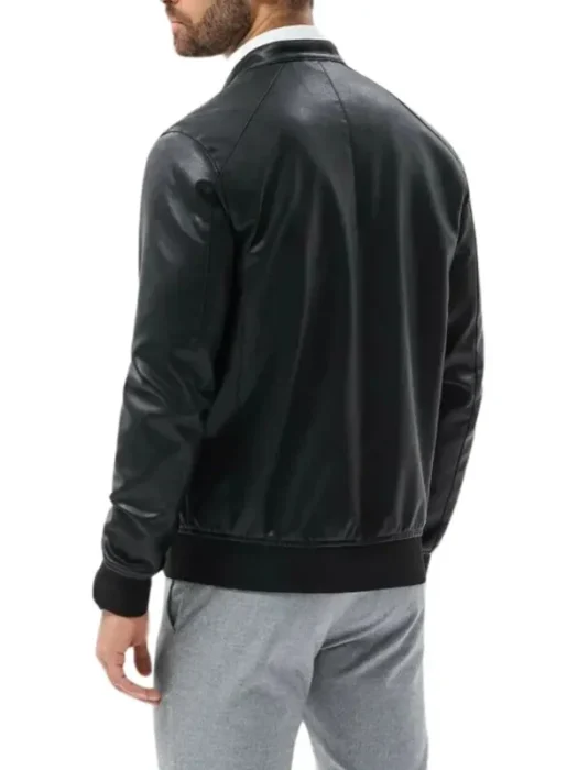 Black Men’s Cafe Racer Bomber Leather Jacket Back