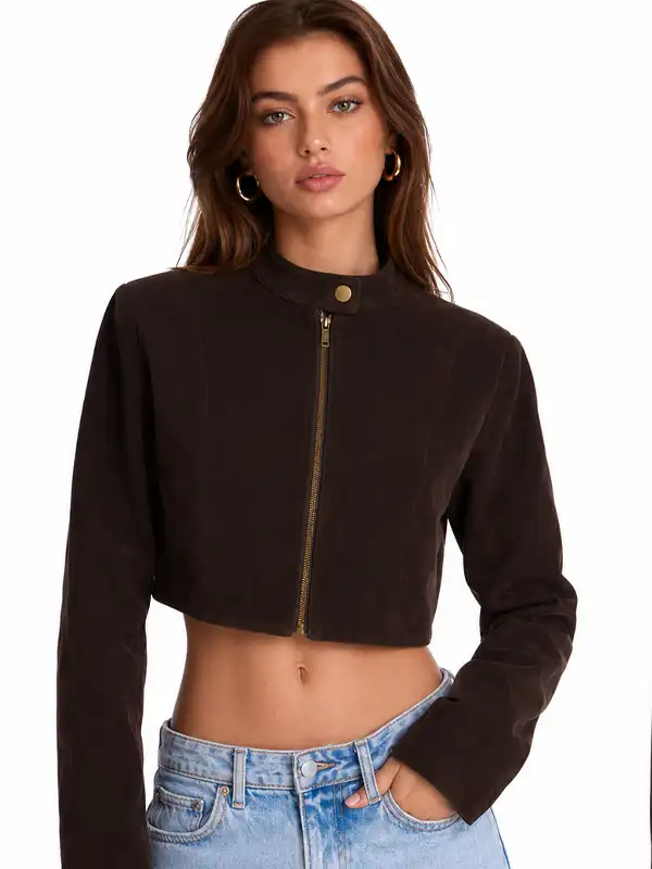 Blake Cropped Faux Suede Moto Jacket