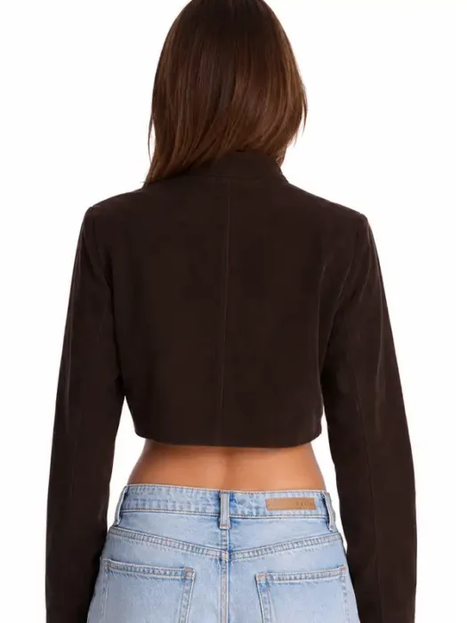Blake Cropped Faux Suede Moto Jacket Back