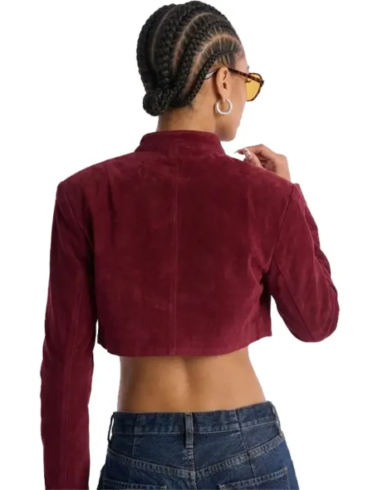 Blake Cropped Faux Suede Moto Jacket Back
