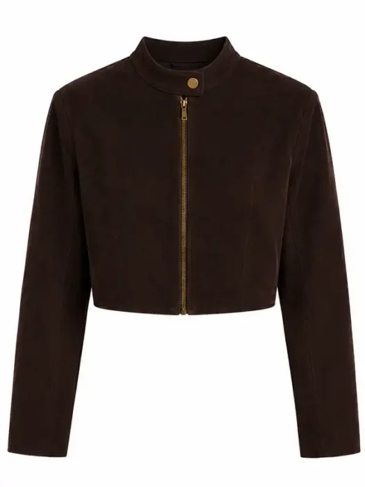 Blake Cropped Faux Suede Moto Jacket - Chocolate