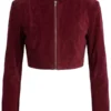 Blake Cropped Faux Suede Moto Jacket Red