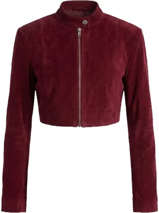 Blake Cropped Faux Suede Moto Jacket Red