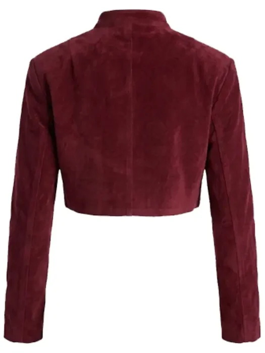 Blake Cropped Faux Suede Moto Jacket Red Back