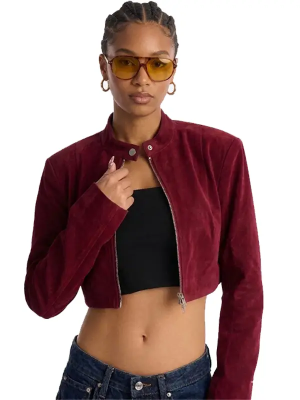 Blake Cropped Faux Suede Moto Jacket