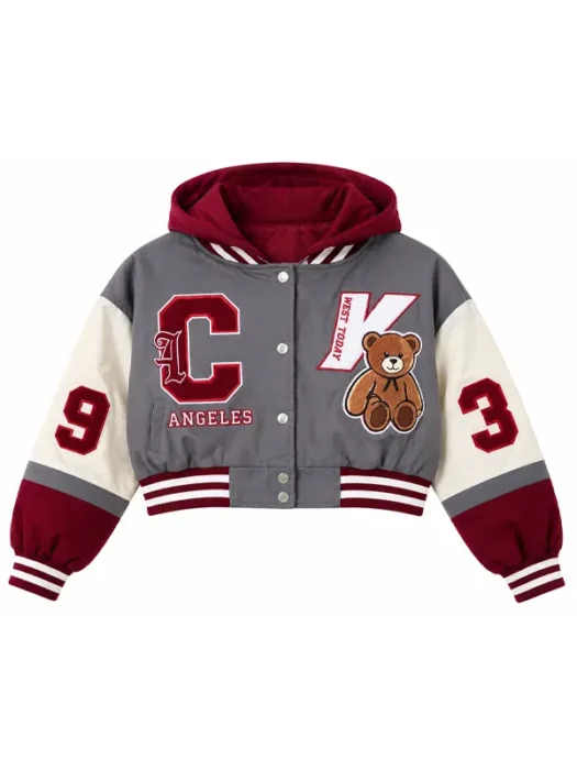 Cali Teddy Bomber Jacket - Grey Combo