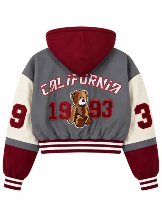 Cali Teddy Bomber Jacket - Grey Combo Back